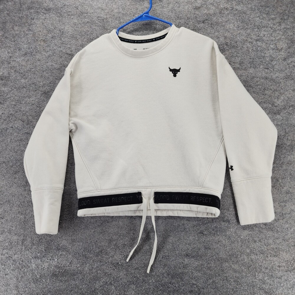 Under Armour Sweatshirt Womens XS Loose Fit Cropped White Blood Sweat Respect